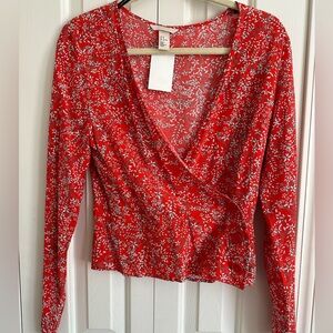 H&M red-orange floral top BNWT 10